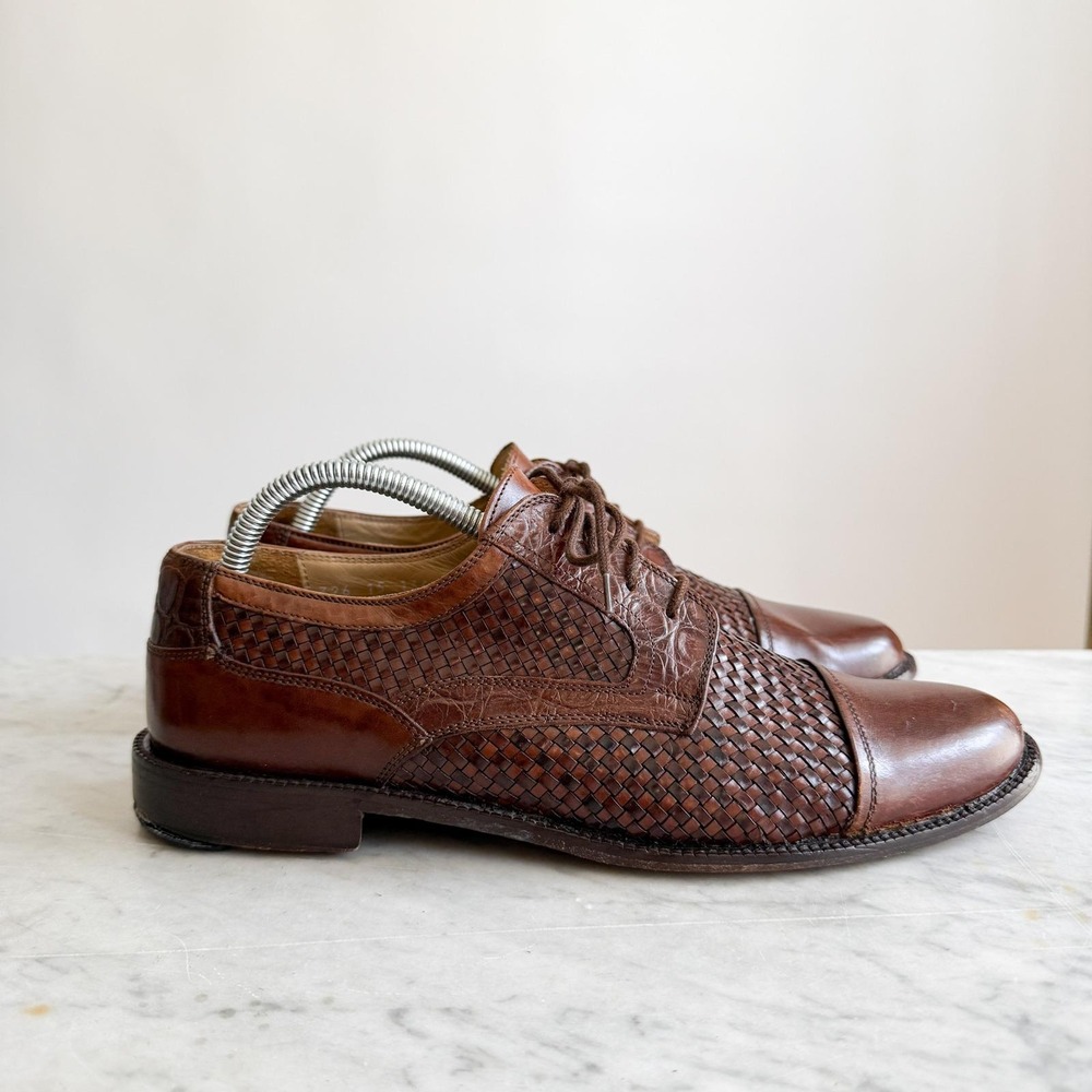 Johnston & Murphy vtg Brown Woven Leather‎ Oxford Shoes, Mens US 9.5M